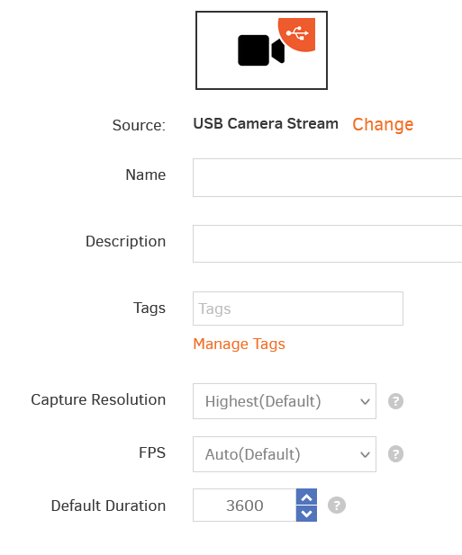 USB camera stream configuration
